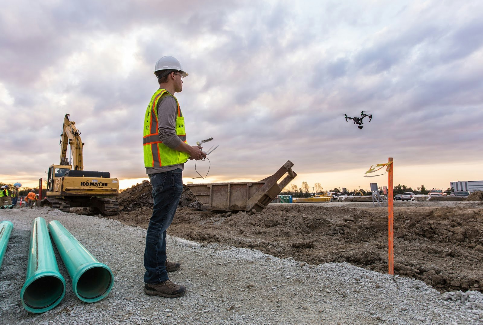 Construction-worker-operating-a-drone