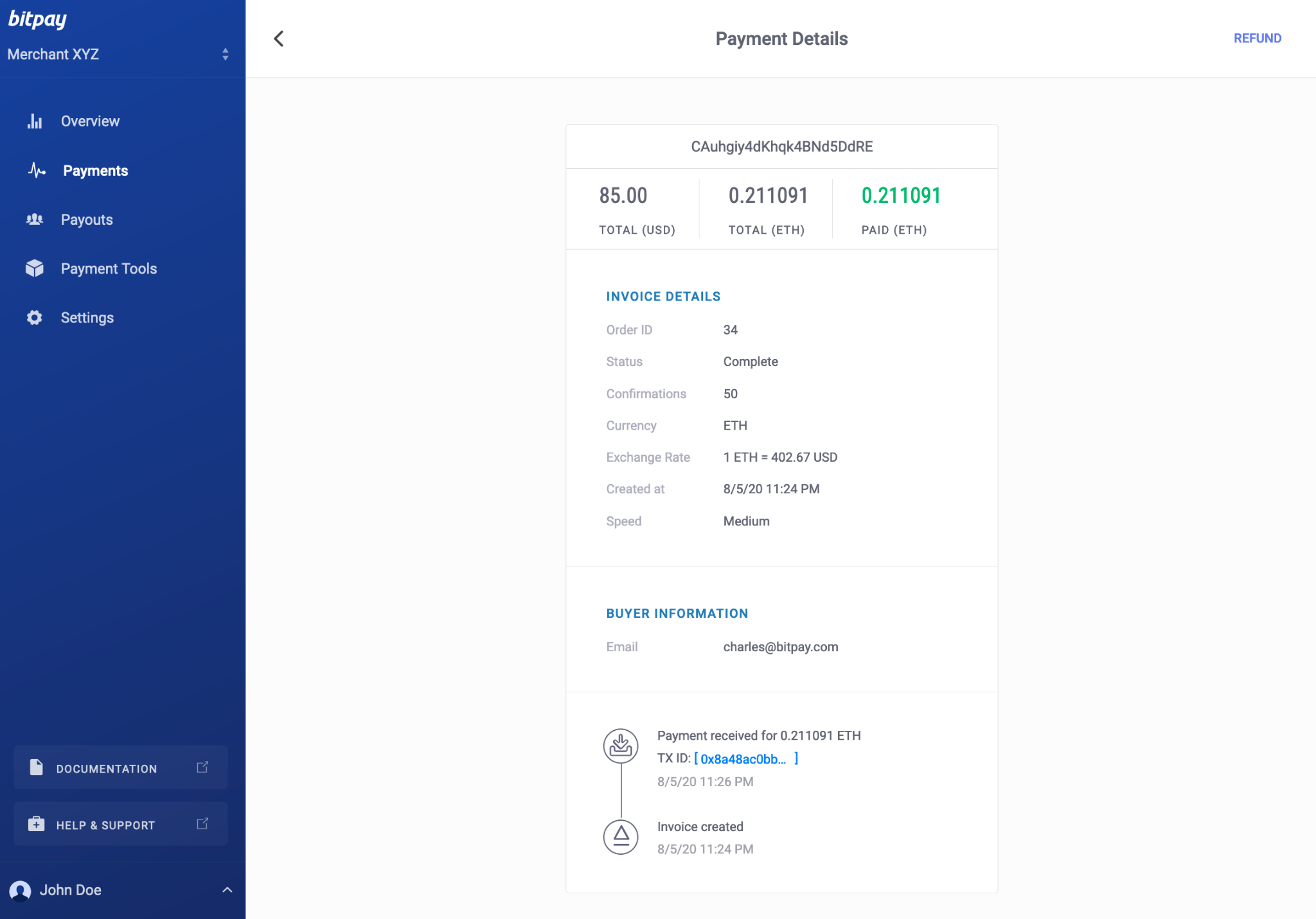 An-invoice-for-a-purchase-made-with-Ethereum-in-BitPay