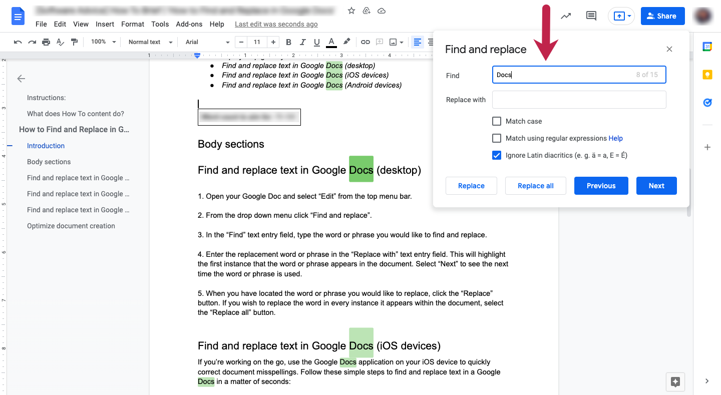 How To Use Find And Replace In Google Docs Step By Step Guide   Find And Replace Text In Google Docs Enter Text 