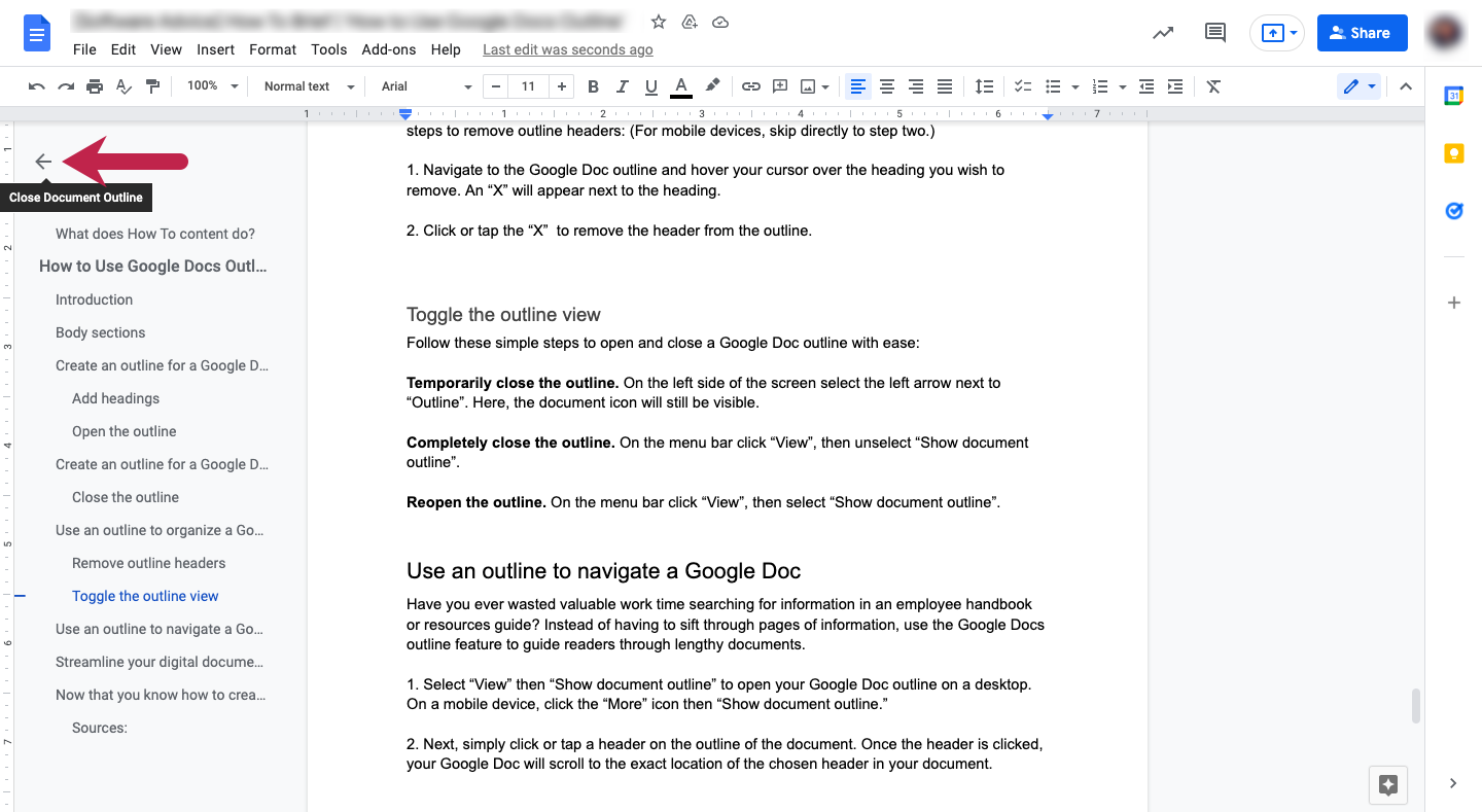 To-minimize-the-outline,-click-the-left-facing-arrow-on-the-Google-Doc-outline.