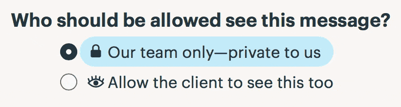 "Who-should-be-allowed-to-see-this-message?"-heading-with-a-mouse-hovering-over-radio-buttons-with-"private"-option-as-well-as-"allow-client-to-see-this"-option