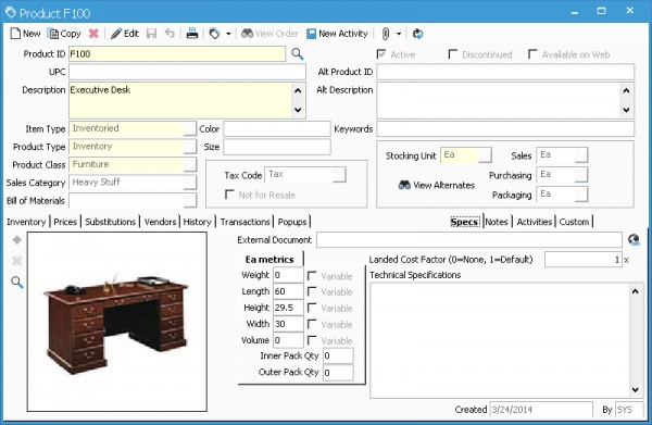 specifying item attributes in activate inventory management