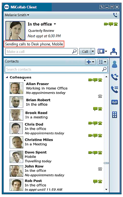 Call routing information in Mitel MiCollab Client mobile interface