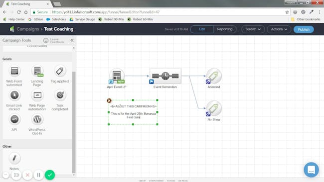 InfusionSoft's campaign builder page