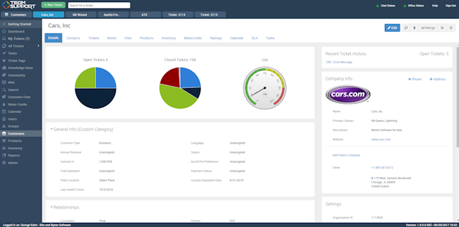 TeamSupport's customer management page