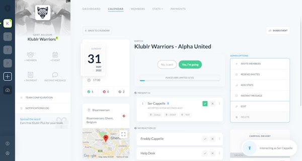 Klublr calendar
