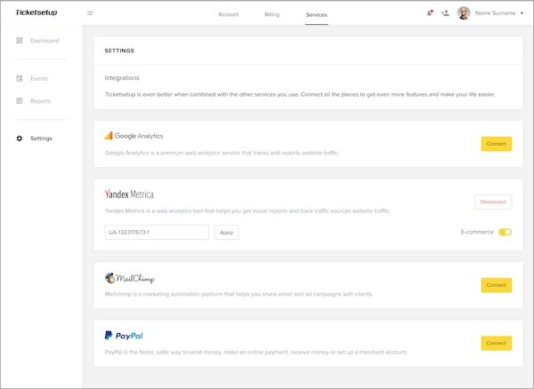 Ticketsetup services screenshot