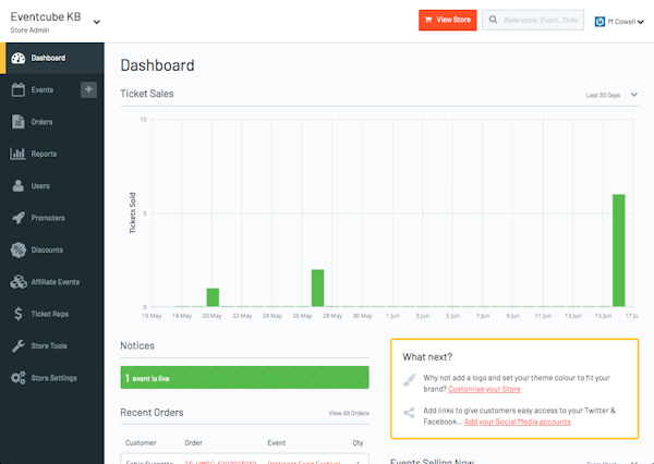 Eventcube dashboard