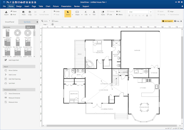 SmartDraw house plan screenshot