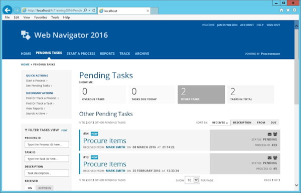 FlowCentric Processware pending tasks