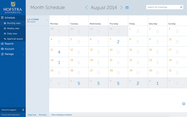YArooms month schedule