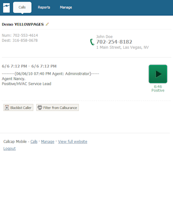 Callcap client profile view
