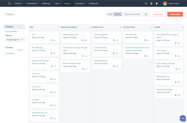 HubSopt Service Hub tickets screenshot