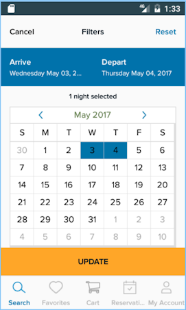 Select arrival and departure dates