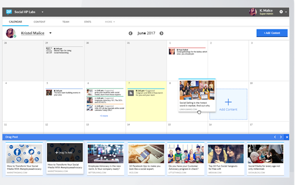 Social HorsePower calendar with drag and drop interface