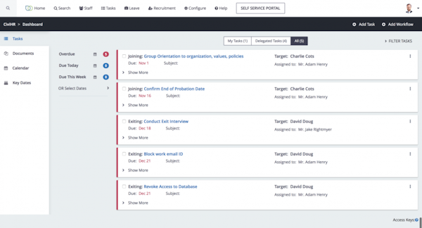 CiviHR onboarding and exiting screenshot