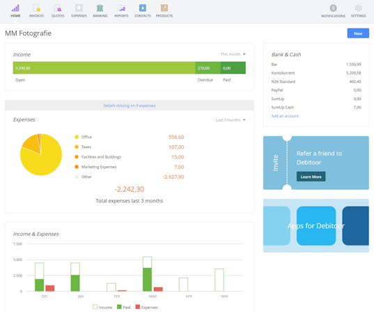Debitoor dashboard
