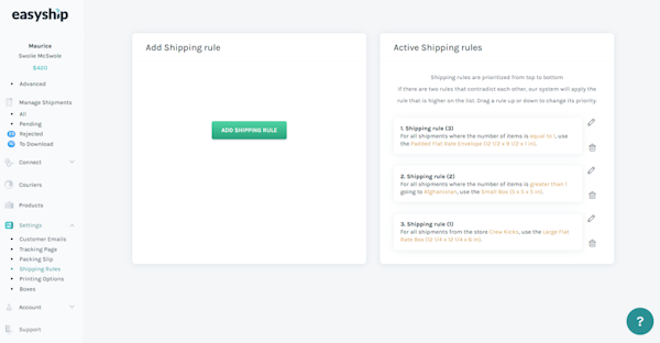 Easyship shipping rules