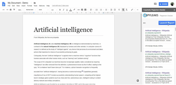 Copyleaks Google Docs plugin