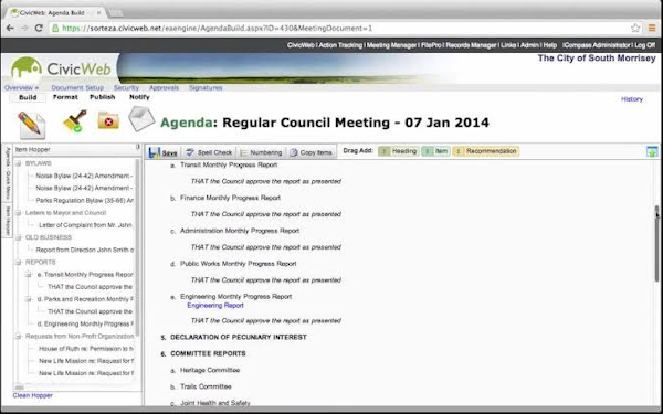 iCompass creating meeting agenda