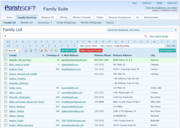 ParishSOFT family list