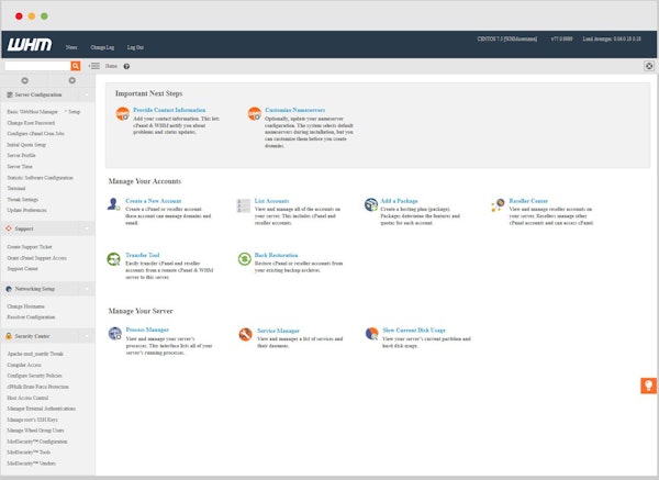 cPanel & WHM dashboard