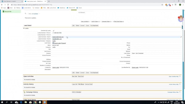 Lusha Salesforce dashboard
