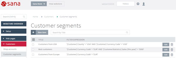 Sana Customer Segments