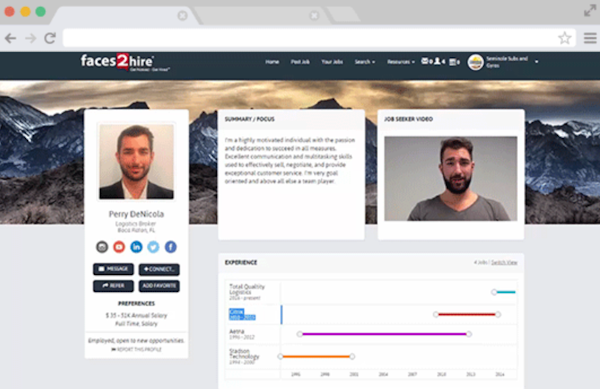 Faces2Hire candidate profile