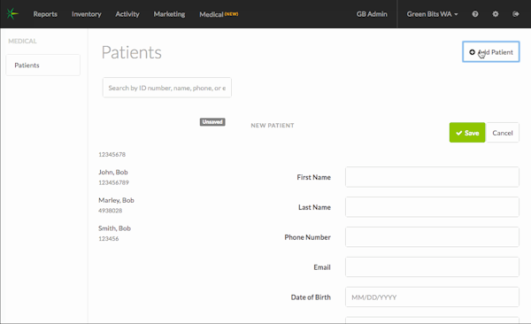 Greenbits adding patient details