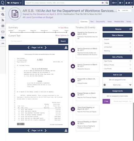 Quorum advocacy bill summary screenshot