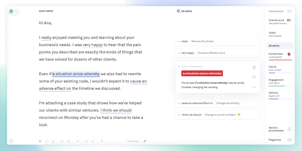Grammarly Business grammar suggestions
