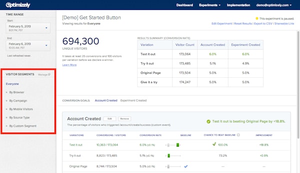 Optimizely visitor segmentation
