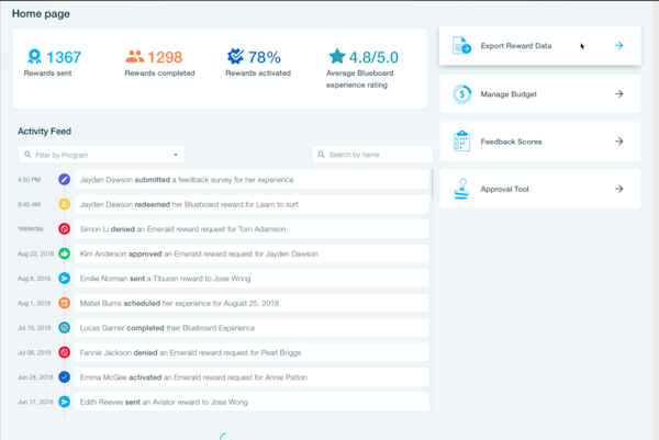 Blueboard admin home dashboard