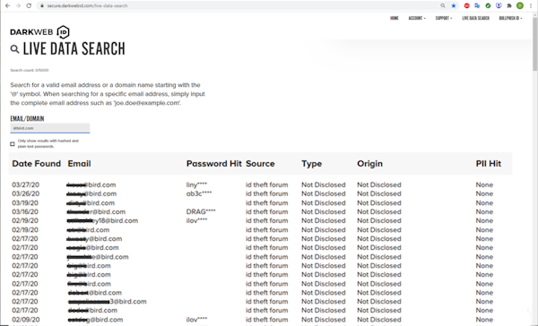 Dark Web ID Live Data Search