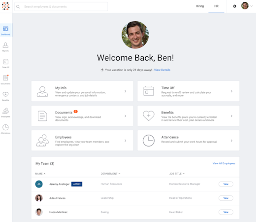 SimplyHired HRIS - dashboard