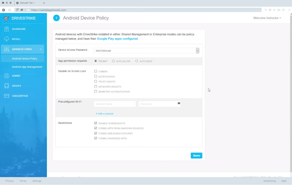 DriveStrike Android device policy