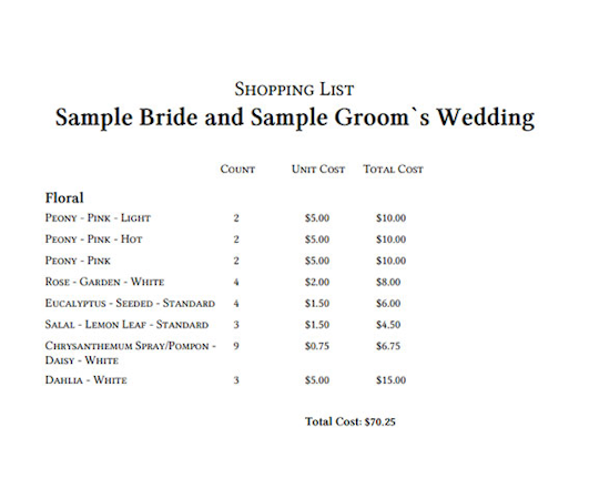 Floranext shopping list creation screenshot