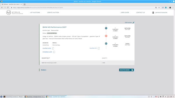 Atreus bidder registration screenshot