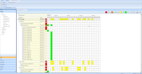 SAM Aviation Maintenance Software maintenance schedule screenshot
