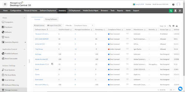 ManageEngine Desktop Central inventory