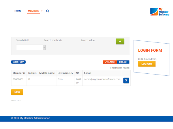 My Member Software member overview screenshot