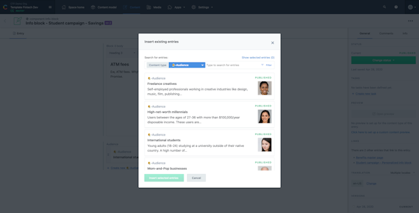 Contentful - personalization by audience, content type