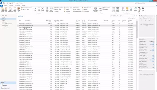 Legal 365 matters list