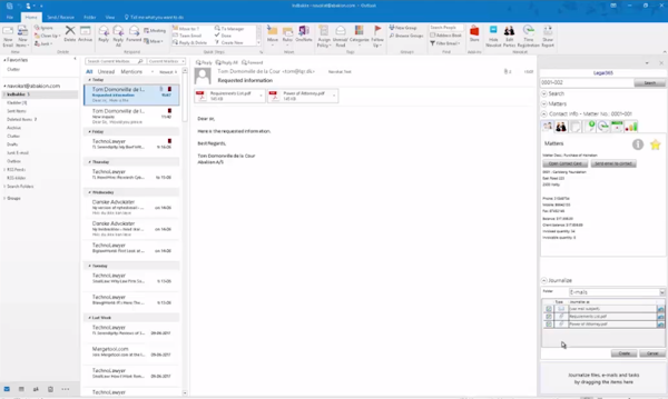 Legal 365 Microsoft Outlook integration
