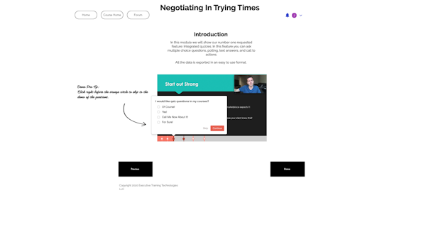 Trainingworks course page with interactive video and quiz
