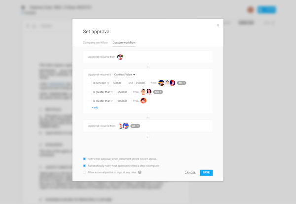 Custom approval workflows