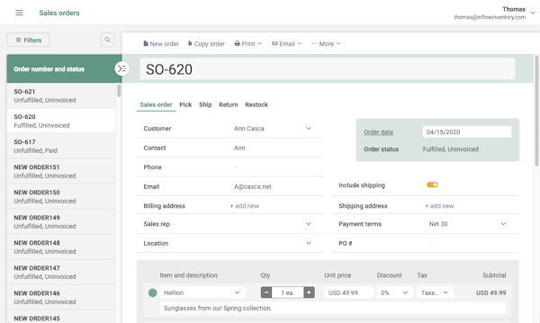 inFlow Web Sales Order