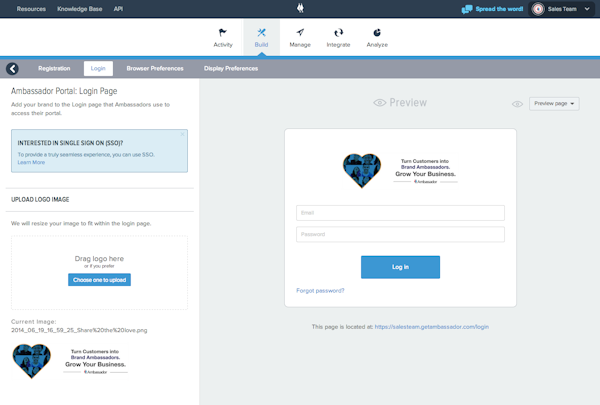 Ambassador Referral Marketing login page screenshot