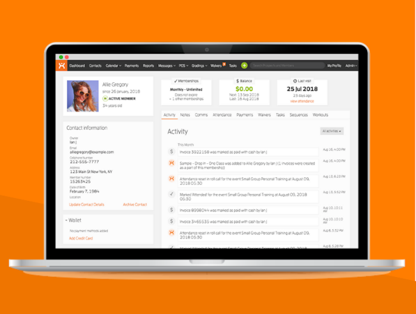 Clubworx customer service screenshot